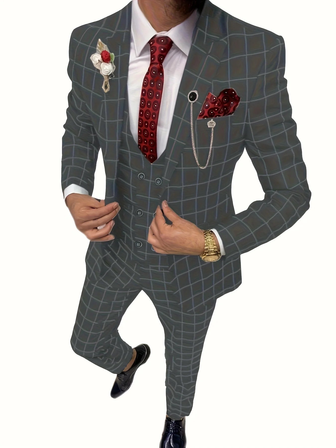 AMEHE Men’s Luxury 3-Piece Suit – Slim-Fit Double-Breasted Blazer, Vest & Pants for Weddings and Business