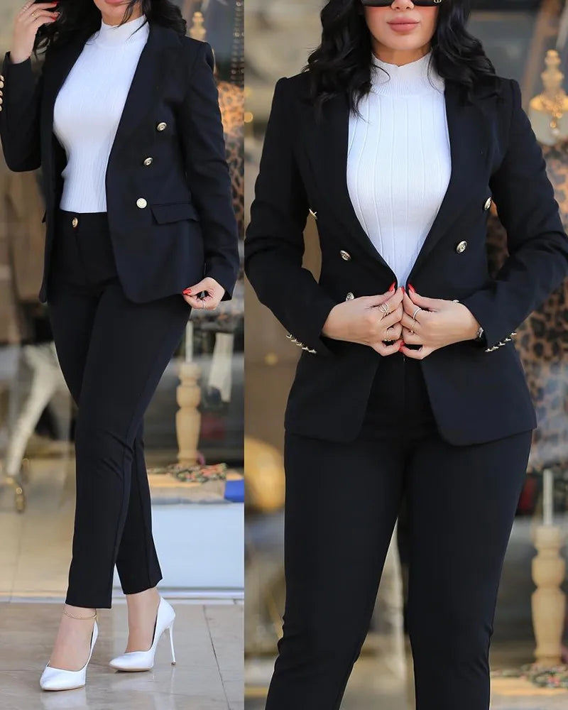 AMEHE Women’s Solid Color 2-Piece Suit – Blazer & Trousers