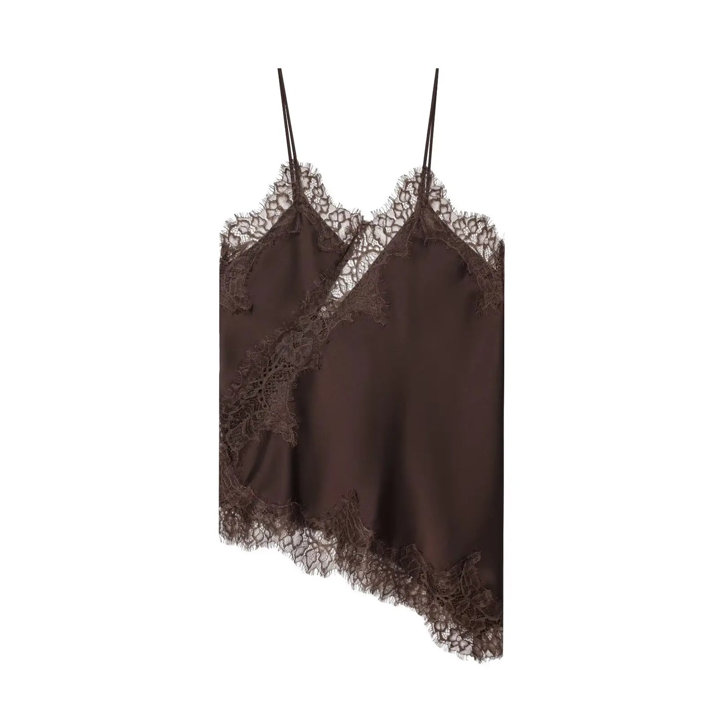 AMEHE Women's Asymmetrical Lace Backless Off-Shoulder Camisole Top