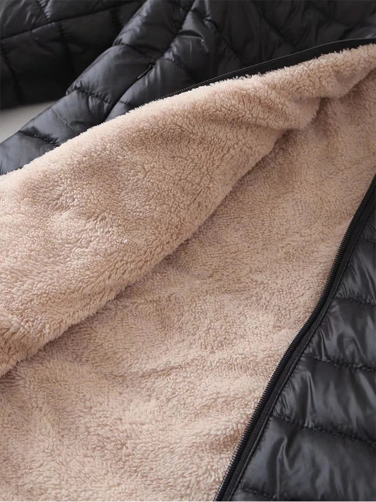 AMEHE Women's Hooded Mid-Length Fleece-Lined Winter Coat