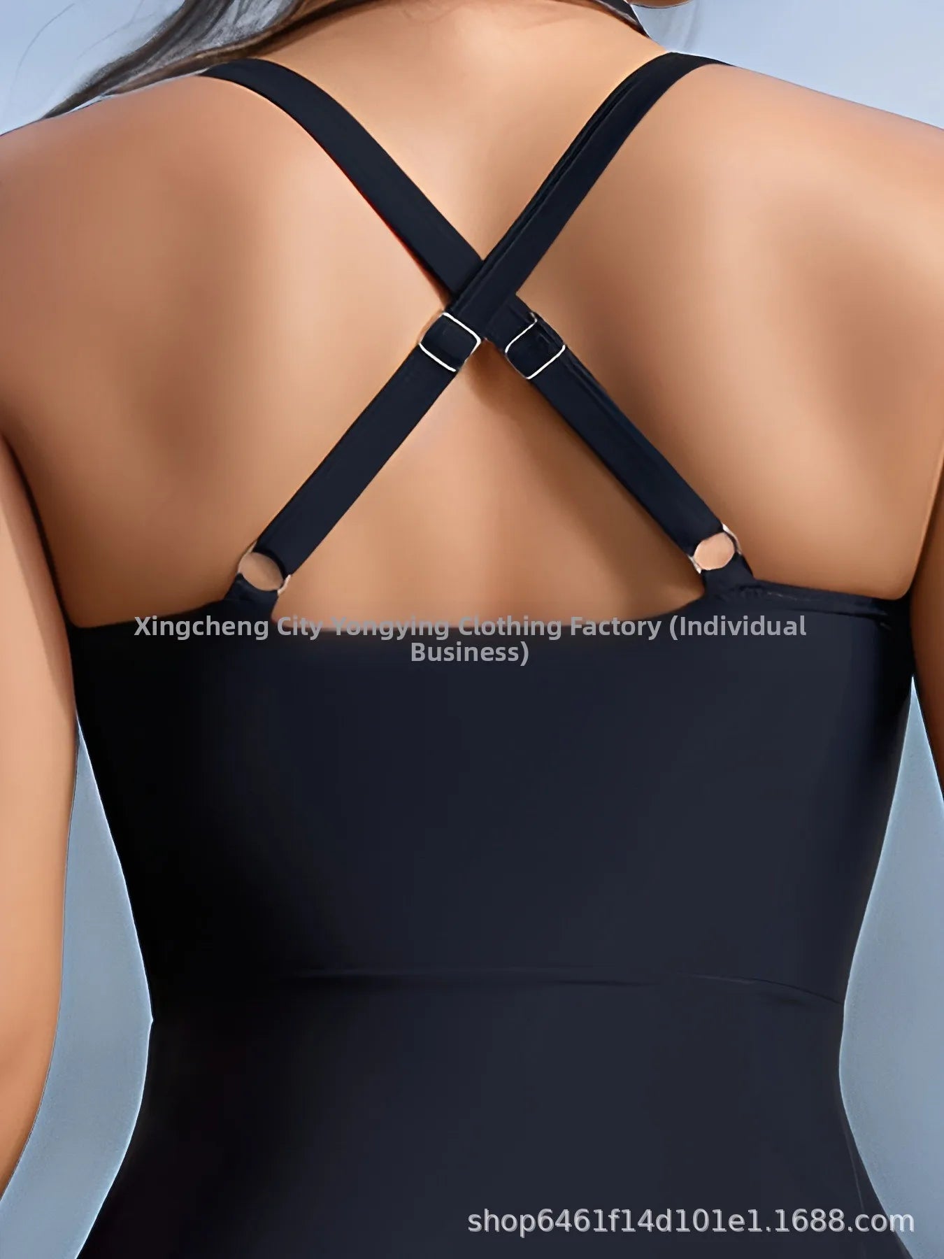 AMEHE Solid Color Cross-Back Waist-Cinched One-Piece Swimsuit Dress