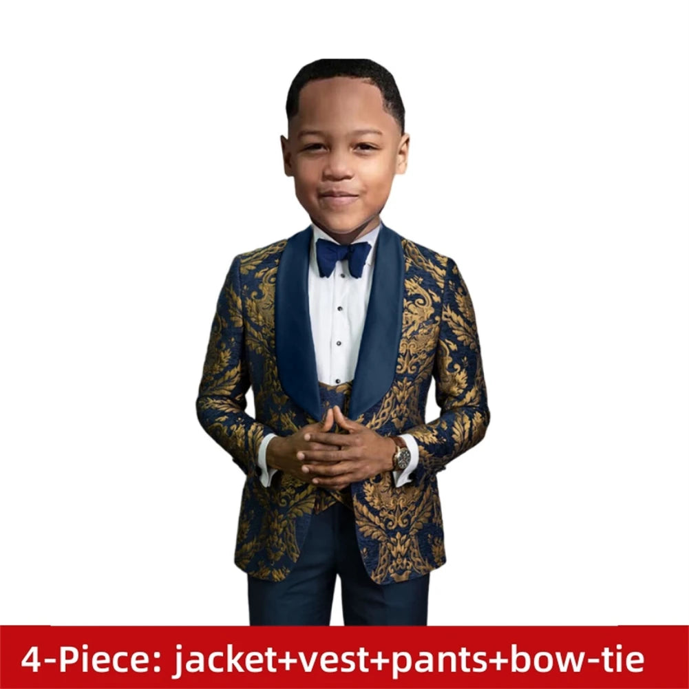 AMEHE Boys’ Paisley 4-Piece Suit – Blazer, Vest & Pants