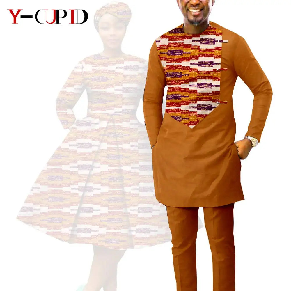 African Matching Couple Outfits | Dress, Headwrap & Men’s Dashiki Set