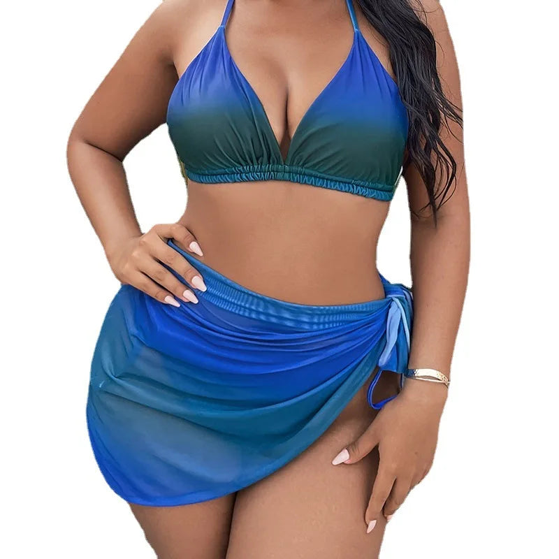 AMEHE Plus Size Push-Up Halter Bikini Set with Beach Cover-Up