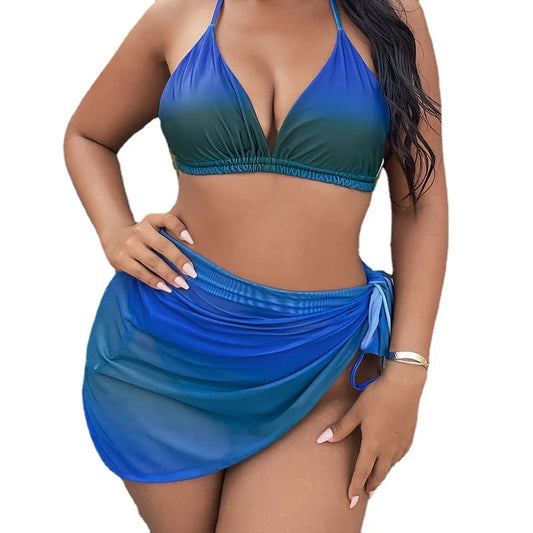 AMEHE Plus Size Push-Up Halter Bikini Set with Beach Cover-Up