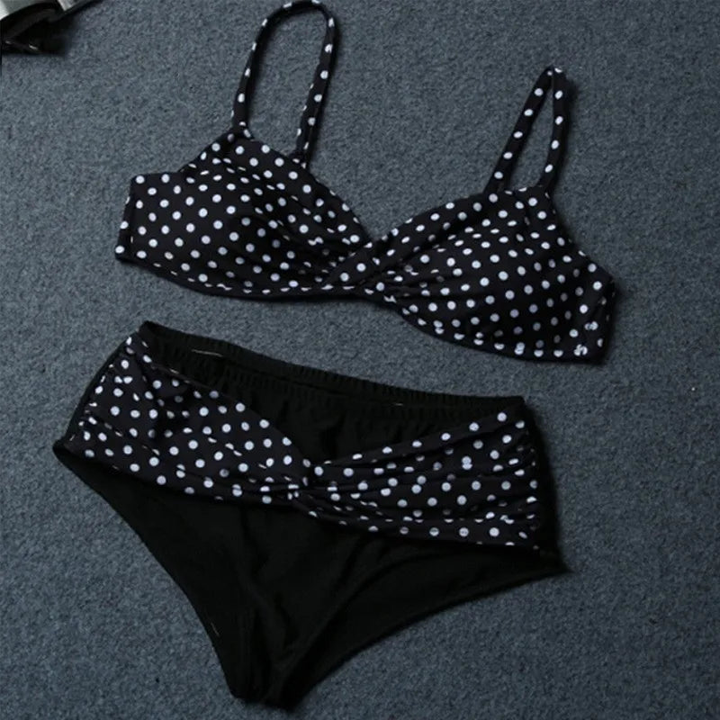 AMEHE Black & White Polka Dot Rope-Tie Two-Piece Bikini
