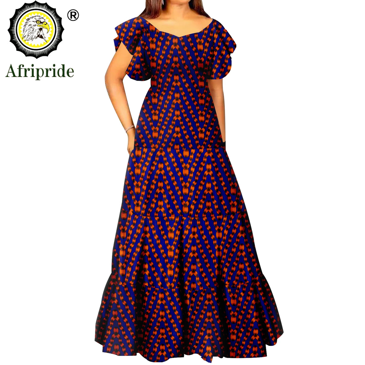 Women’s African Print Maxi Dress – Short Sleeve High Waist Elegant Party & Wedding Attire