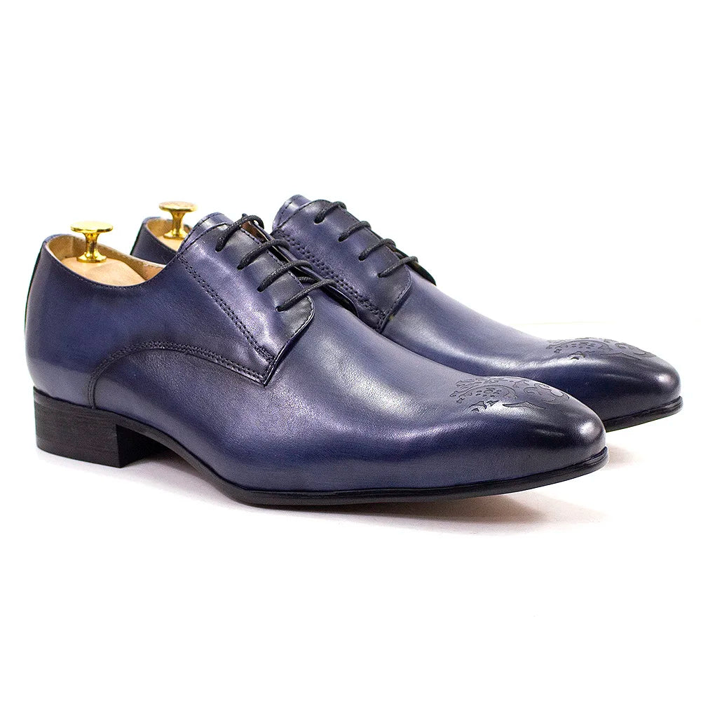 Elegant Men’s Oxford Derby Shoes – Genuine Leather, Pointed Toe