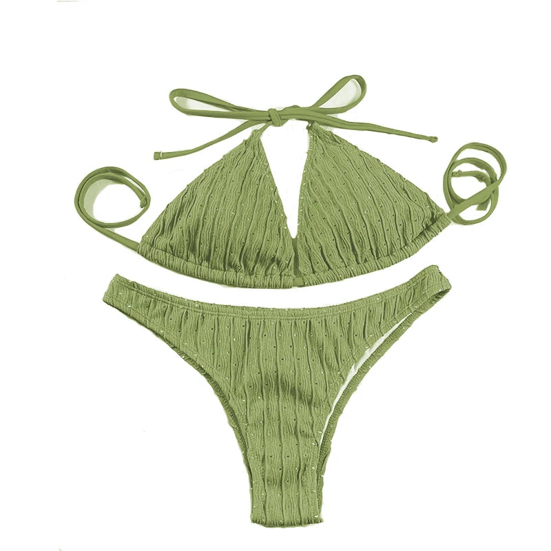 AMEHE Women's Jacquard Drawstring Two-Piece Swimsuit