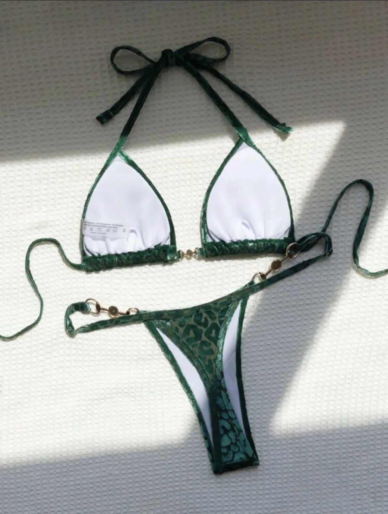 AMEHE Leopard Print Velvet Halter Two-Piece Bikini Swimsuit