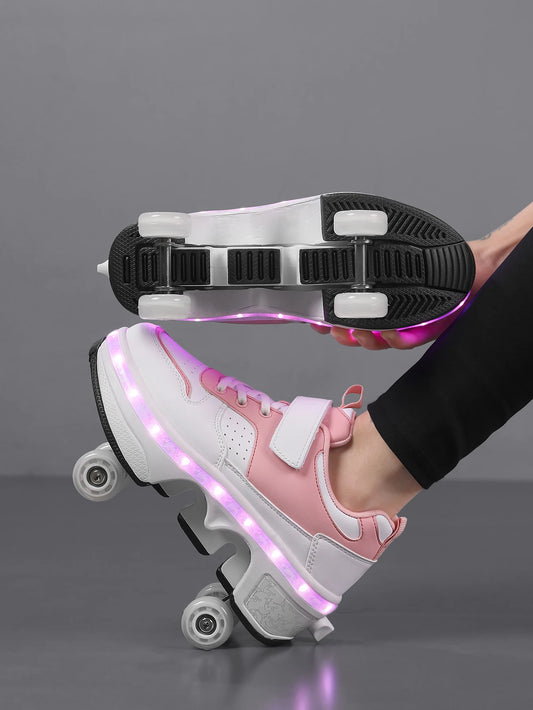 Kids Light-Up Roller Shoes – Automatic Bouncing Wheel Sneakers for Walking, Sports & Outdoor Play