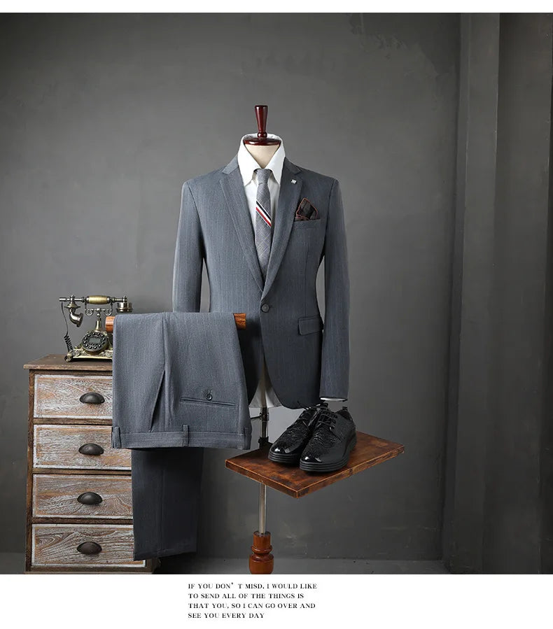AMEHE British Striped 3-Piece Men’s Suit