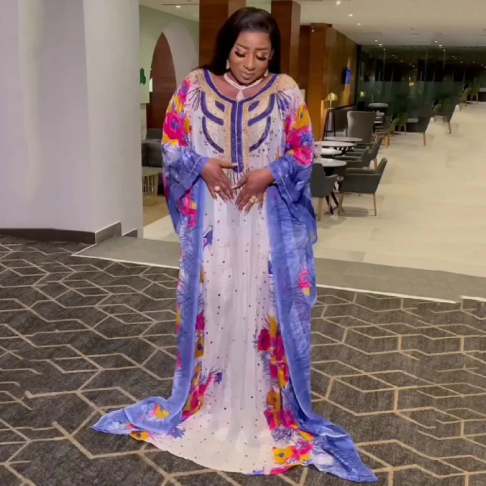 Women’s African Print Maxi Dress – Elegant Dashiki-Inspired Boubou & Abaya Style Gown