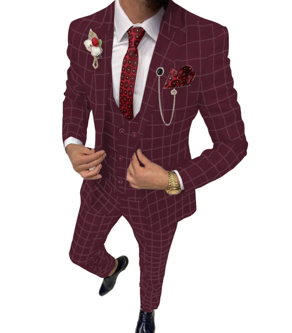 AMEHE Men’s Luxury 3-Piece Suit – Slim-Fit Double-Breasted Blazer, Vest & Pants for Weddings and Business