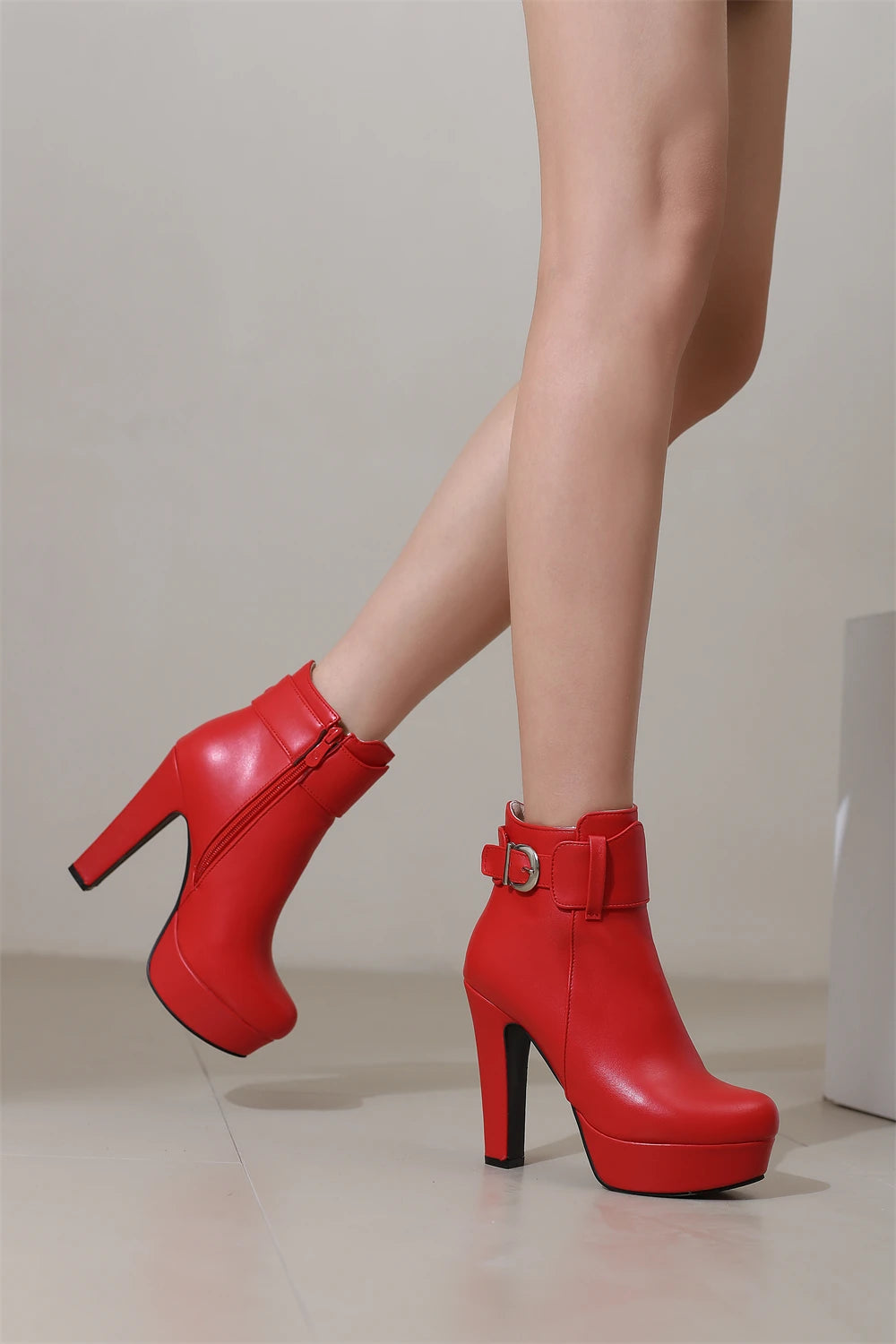 Women’s Fashion Platform Ankle Boots – Black/Red/White