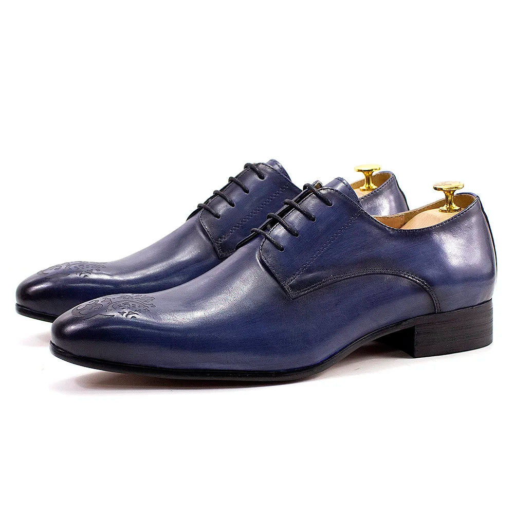 Elegant Men’s Oxford Derby Shoes – Genuine Leather, Pointed Toe