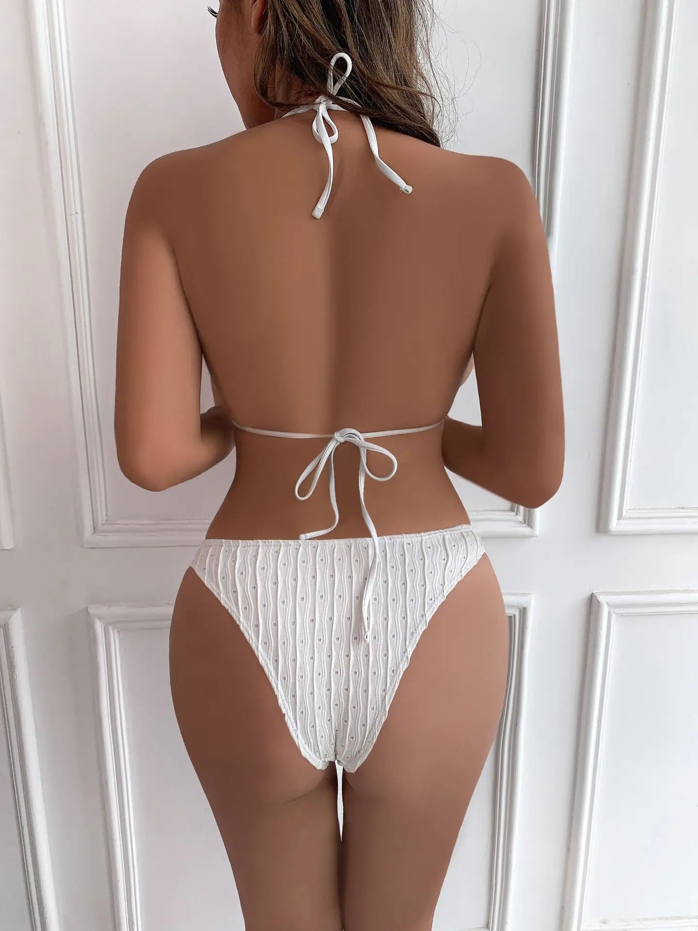 AMEHE Women's Jacquard Drawstring Two-Piece Swimsuit