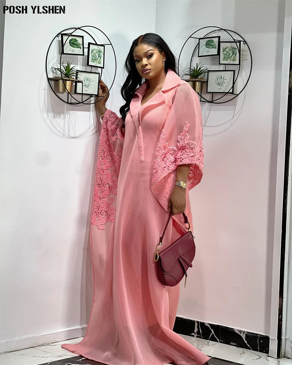 Women’s Plus Size Embroidered African Caftan Dress – Elegant Abaya-Inspired Maxi Gown