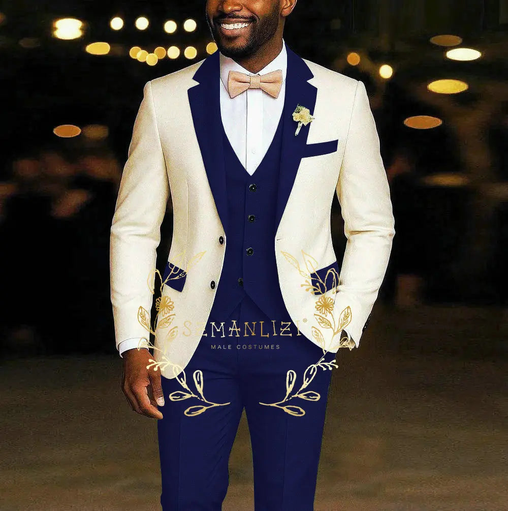 AMEHE Ivory Men’s 3-Piece Suit – Blazer, Vest & Pants