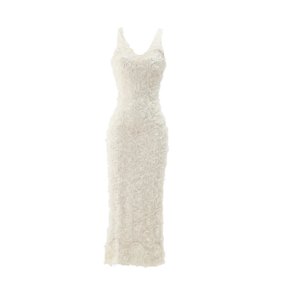 AMEHE Elegant 3D Flower Maxi Dress for Weddings and Formal Events