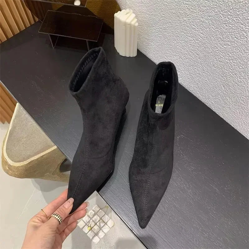 Ladies’ Fashion Ankle Boots – Solid Color, Back Zipper