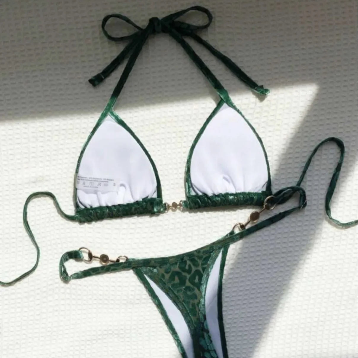 AMEHE Leopard Print Velvet Halter Two-Piece Bikini Swimsuit