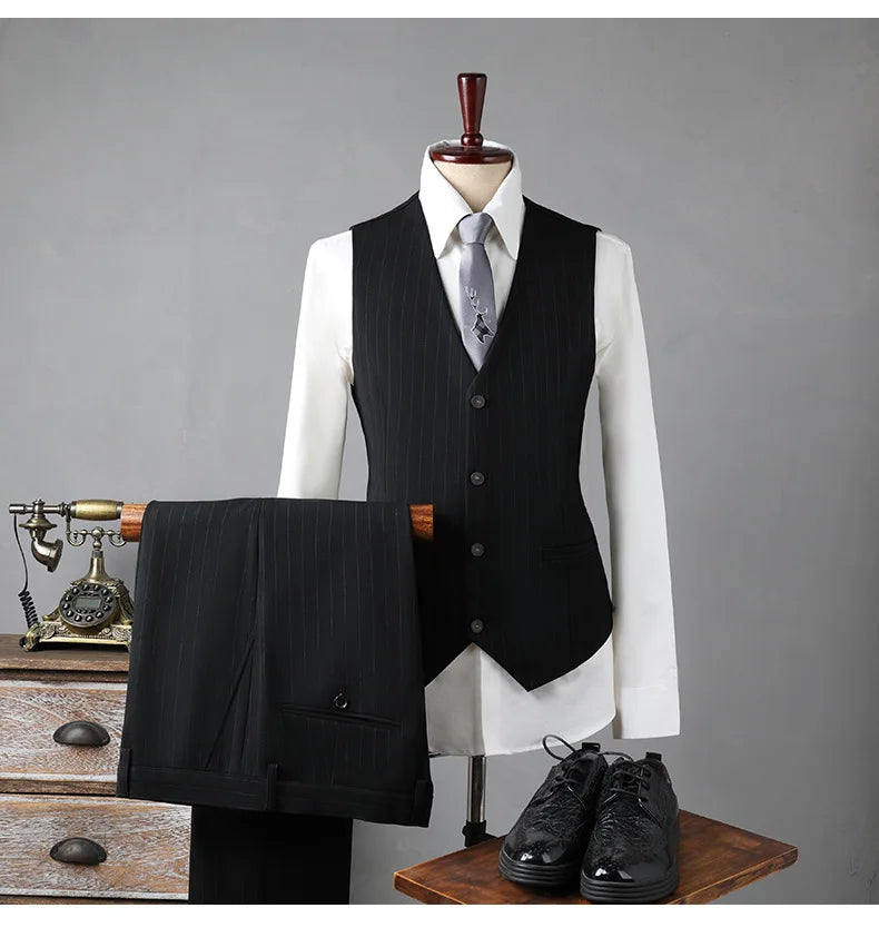 AMEHE British Striped 3-Piece Men’s Suit