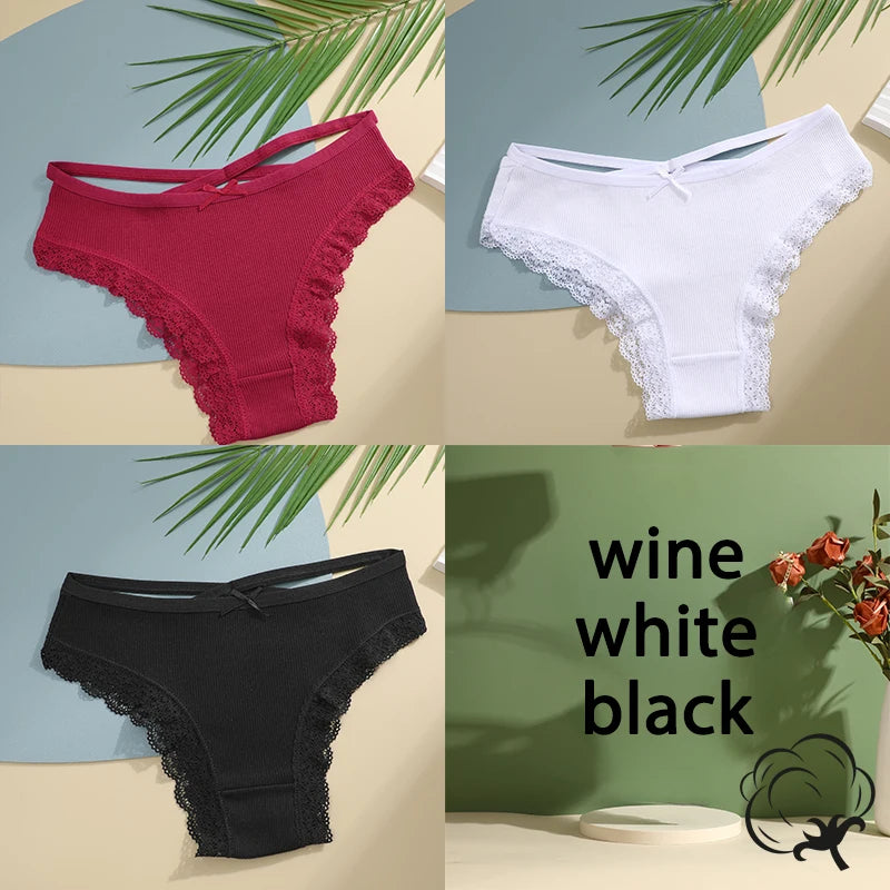 AMEHE Women's Cotton Mid-Waist Brief Panties 3-Pack with Bow Detail