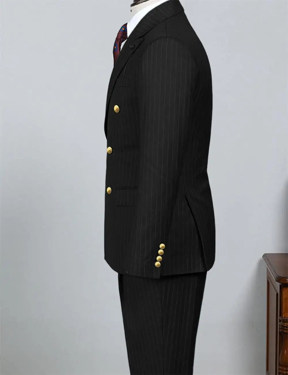 AMEHE Men’s Luxury Black Striped Suit