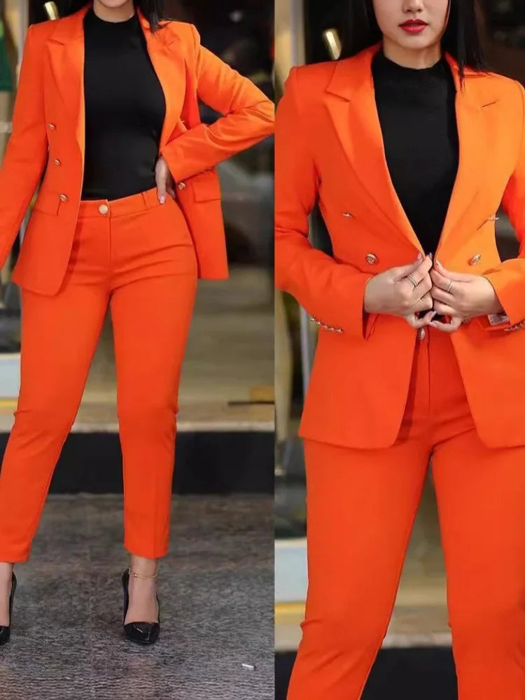 AMEHE Women’s Solid Color 2-Piece Suit – Blazer & Trousers