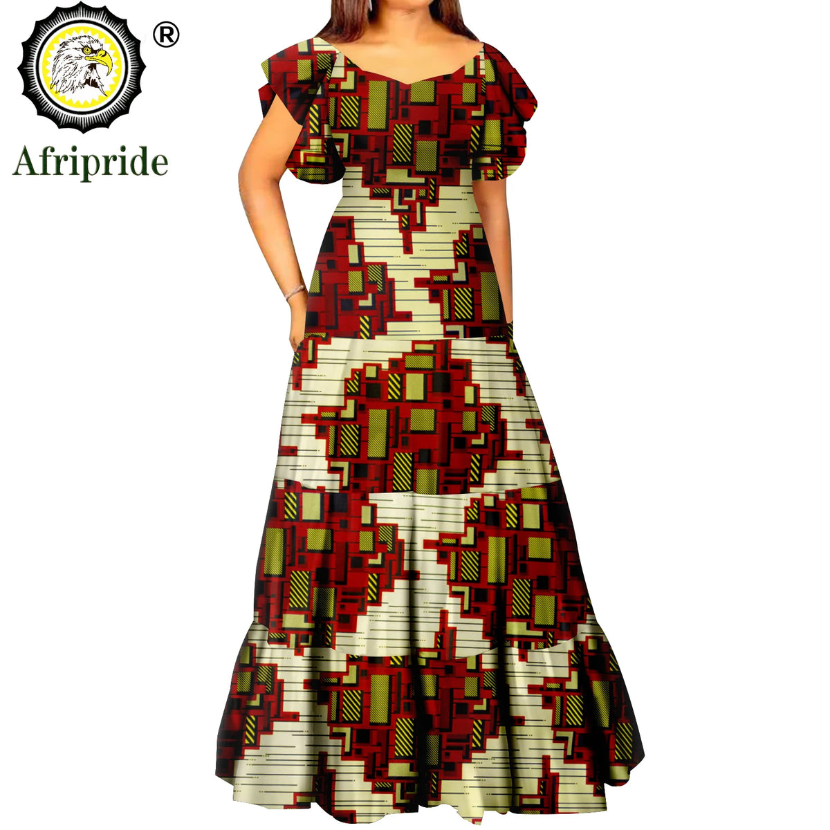 Women’s African Print Maxi Dress – Short Sleeve High Waist Elegant Party & Wedding Attire