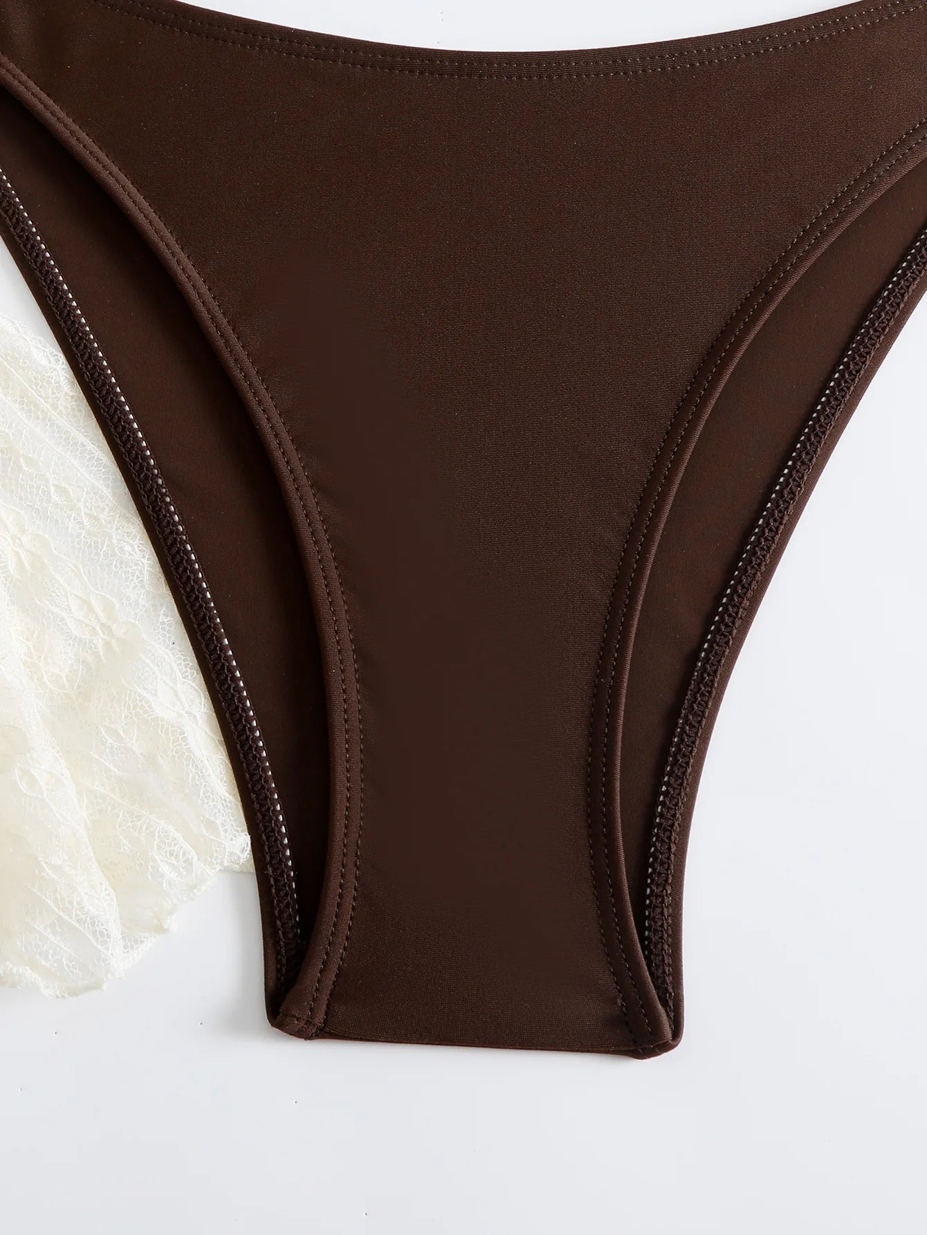 AMEHE 4-Piece Brown Bikini Set with Flared Sleeves and Lace Cover-Up