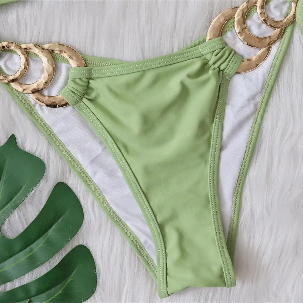 AMEHE Luxury Rhinestone Crystal Two-Piece Thong Bikini Swimsuit