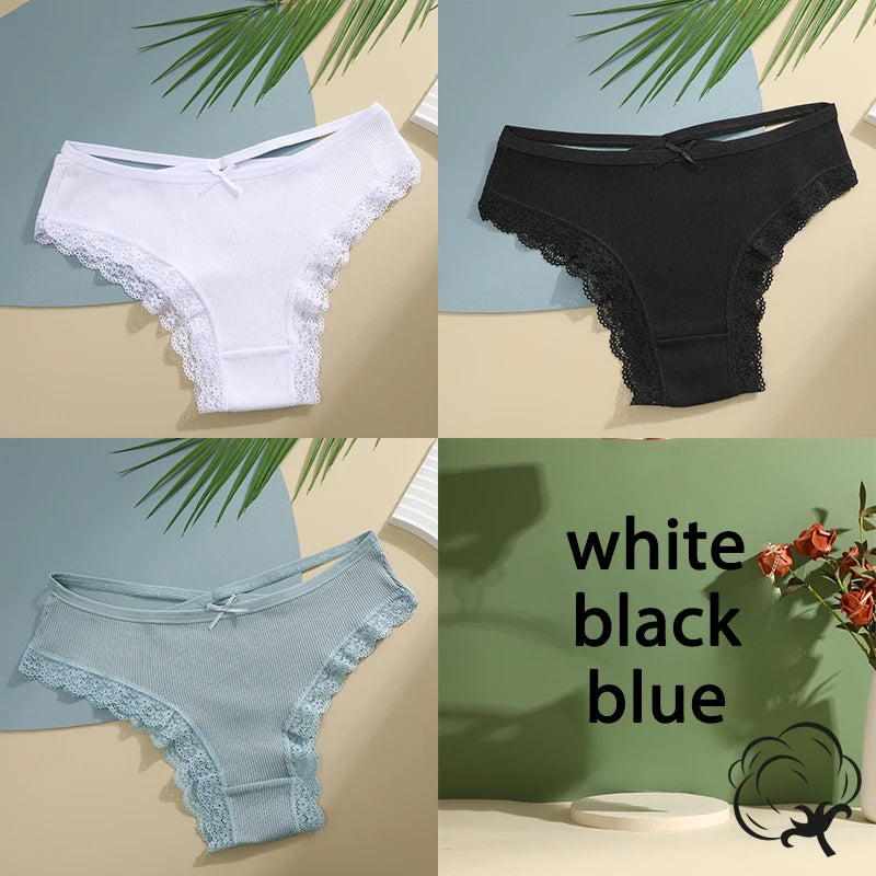 AMEHE Women's Cotton Mid-Waist Brief Panties 3-Pack with Bow Detail