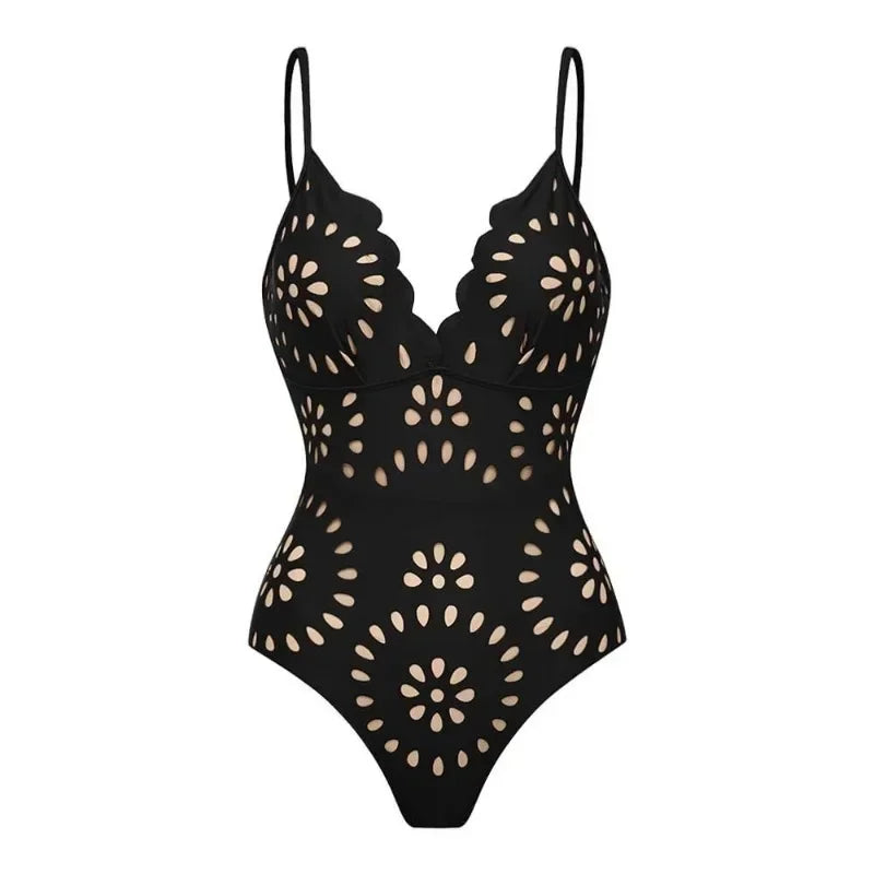 AMEHE Women's Lace Hollow-Out Backless Two-Piece Swimsuit
