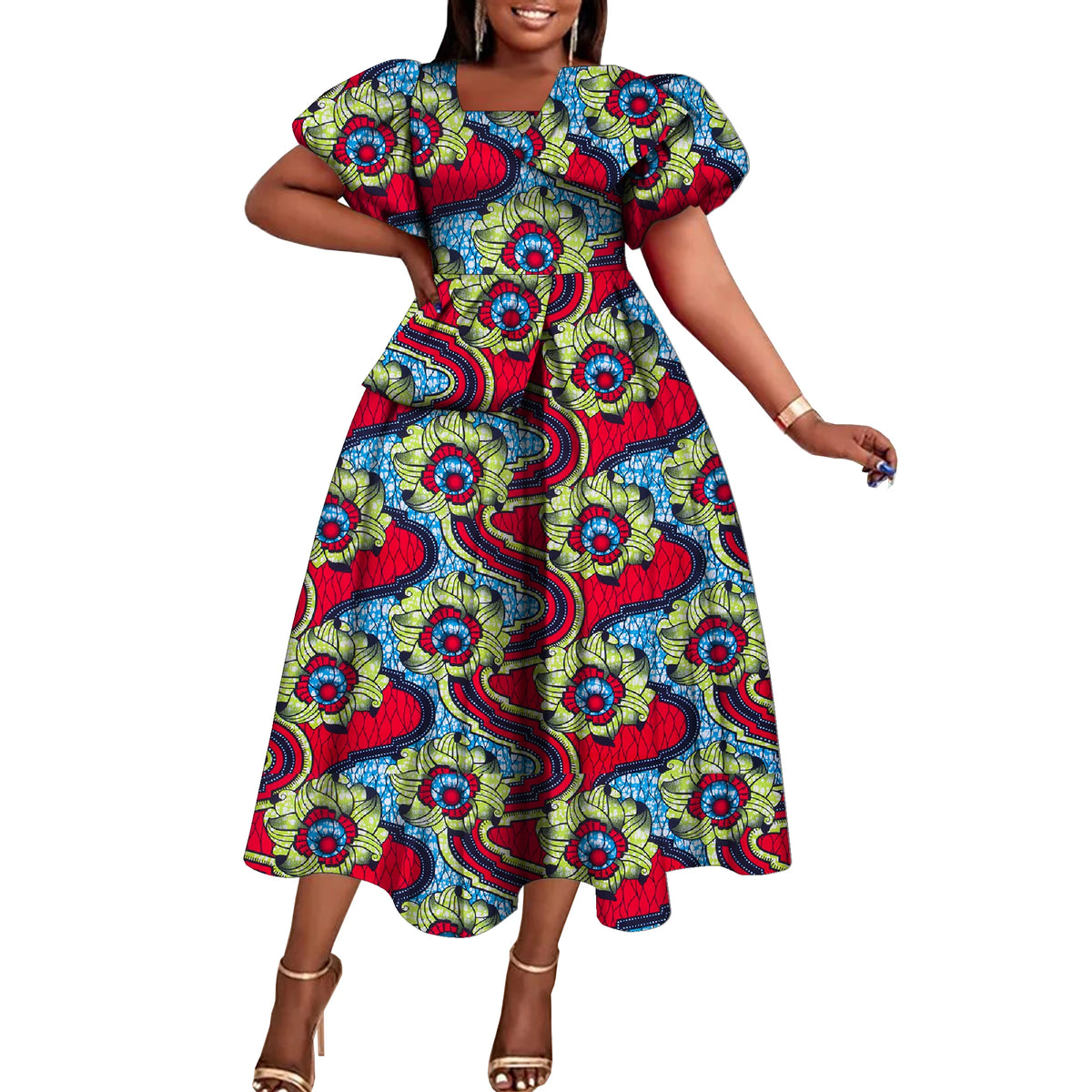Women’s African Print Short Sleeve Dress – Elegant Dashiki-Inspired Party & Celebration Attire