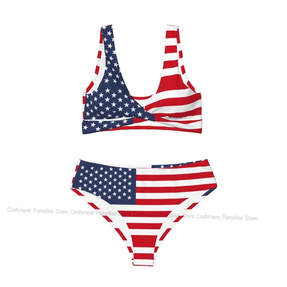 AMEHE USA Flag Print Push-Up Two-Piece Swimsuit