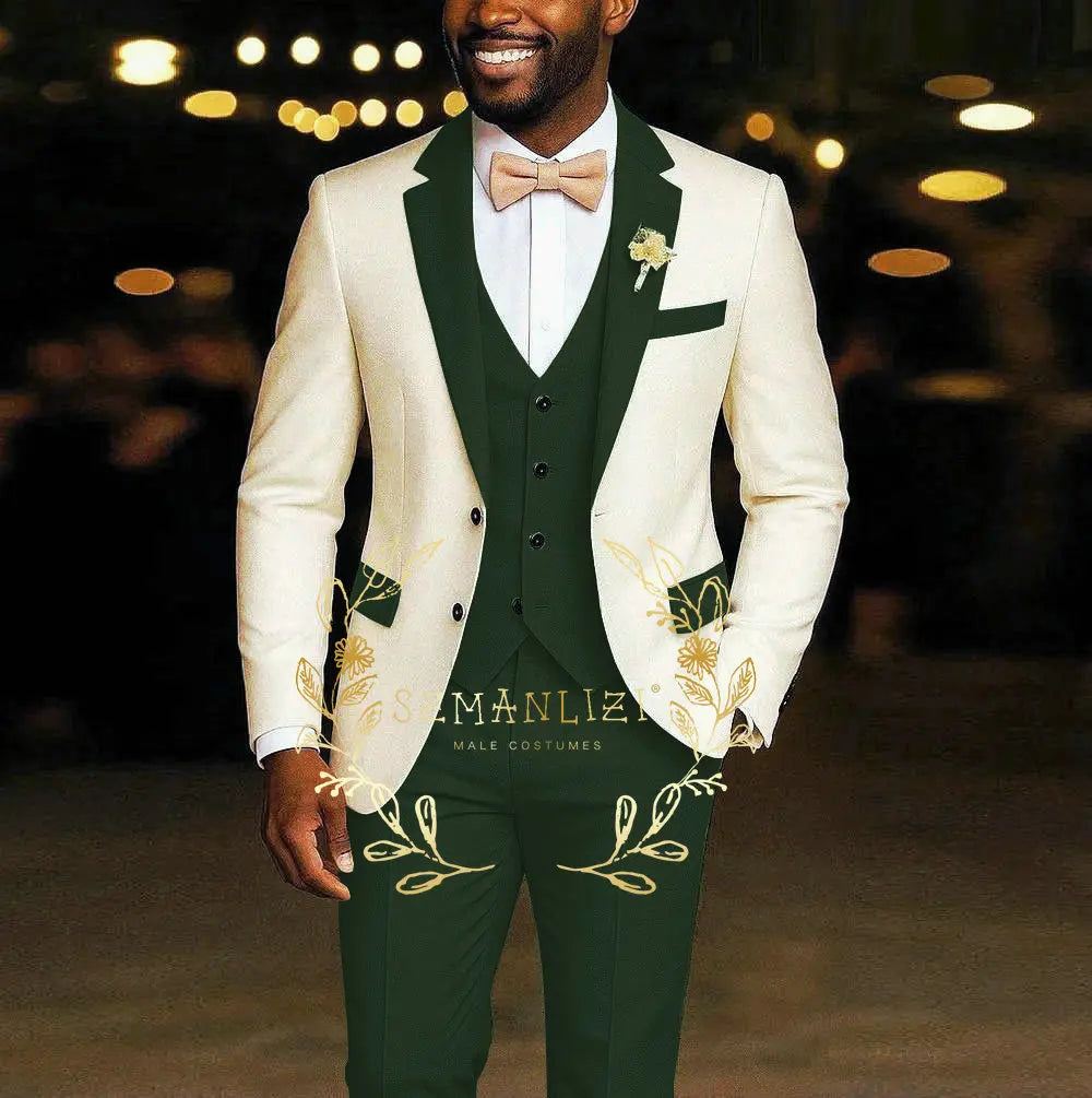AMEHE Ivory Men’s 3-Piece Suit – Blazer, Vest & Pants