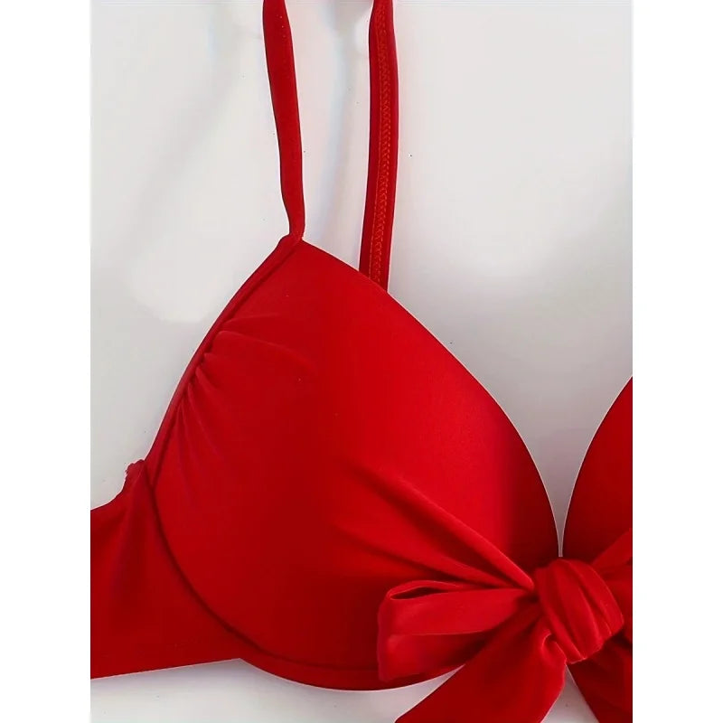 AMEHE Women's Classic Solid Color Push-Up Bandage Two-Piece Bikini