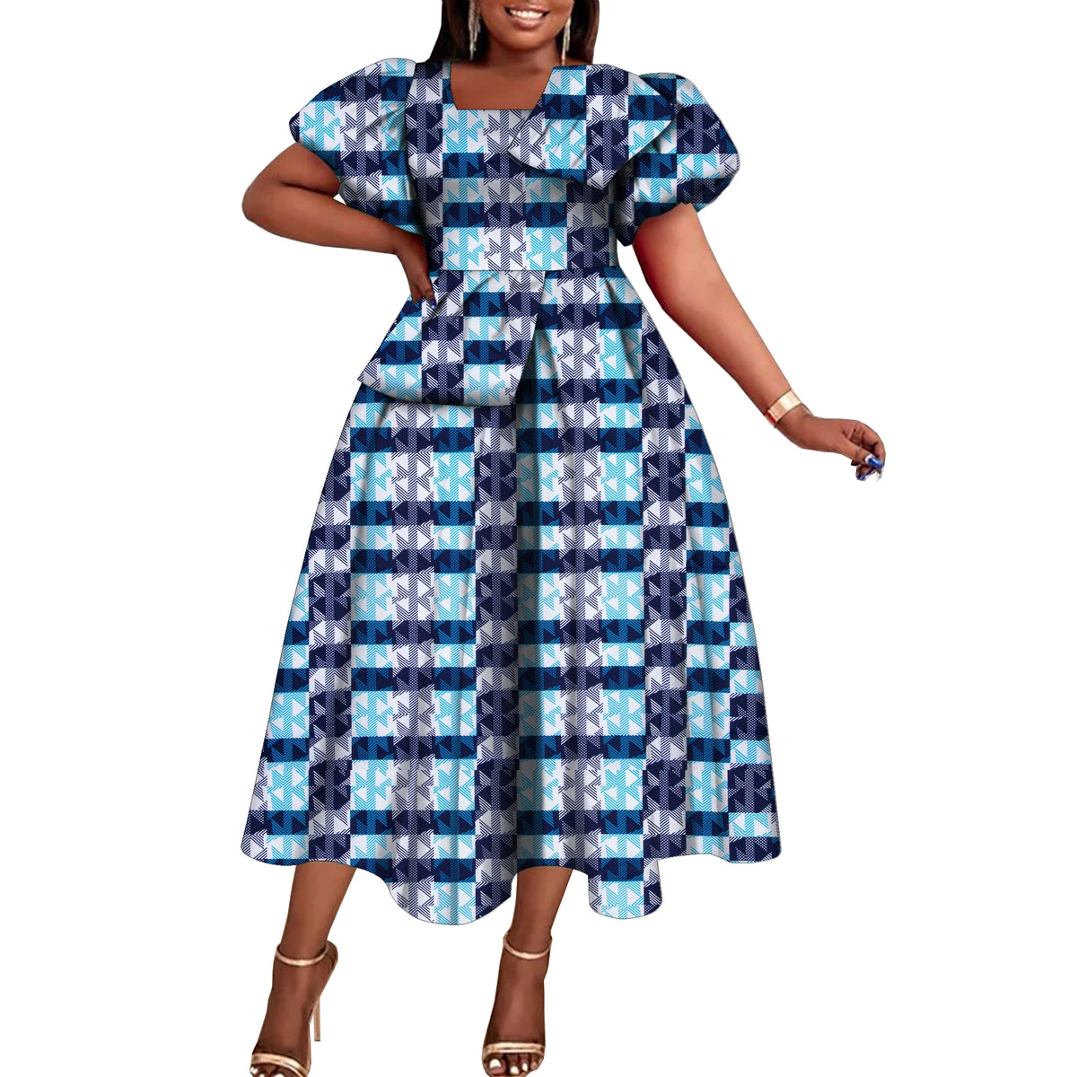 Women’s African Print Short Sleeve Dress – Elegant Dashiki-Inspired Party & Celebration Attire