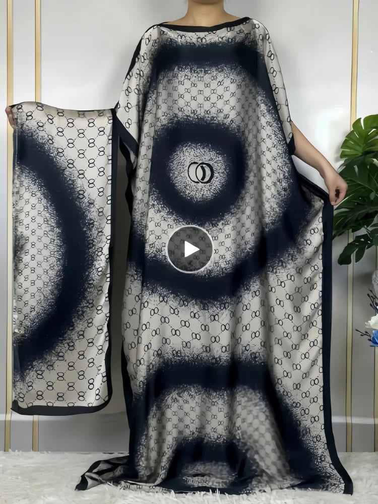 Women’s Elegant Printed Kaftan Maxi Dress – Luxury Long Modest Abaya Style