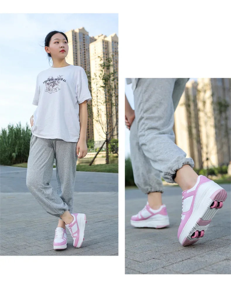 Boys & Girls 4-Wheel Skate Sneakers – Fashionable & Fun
