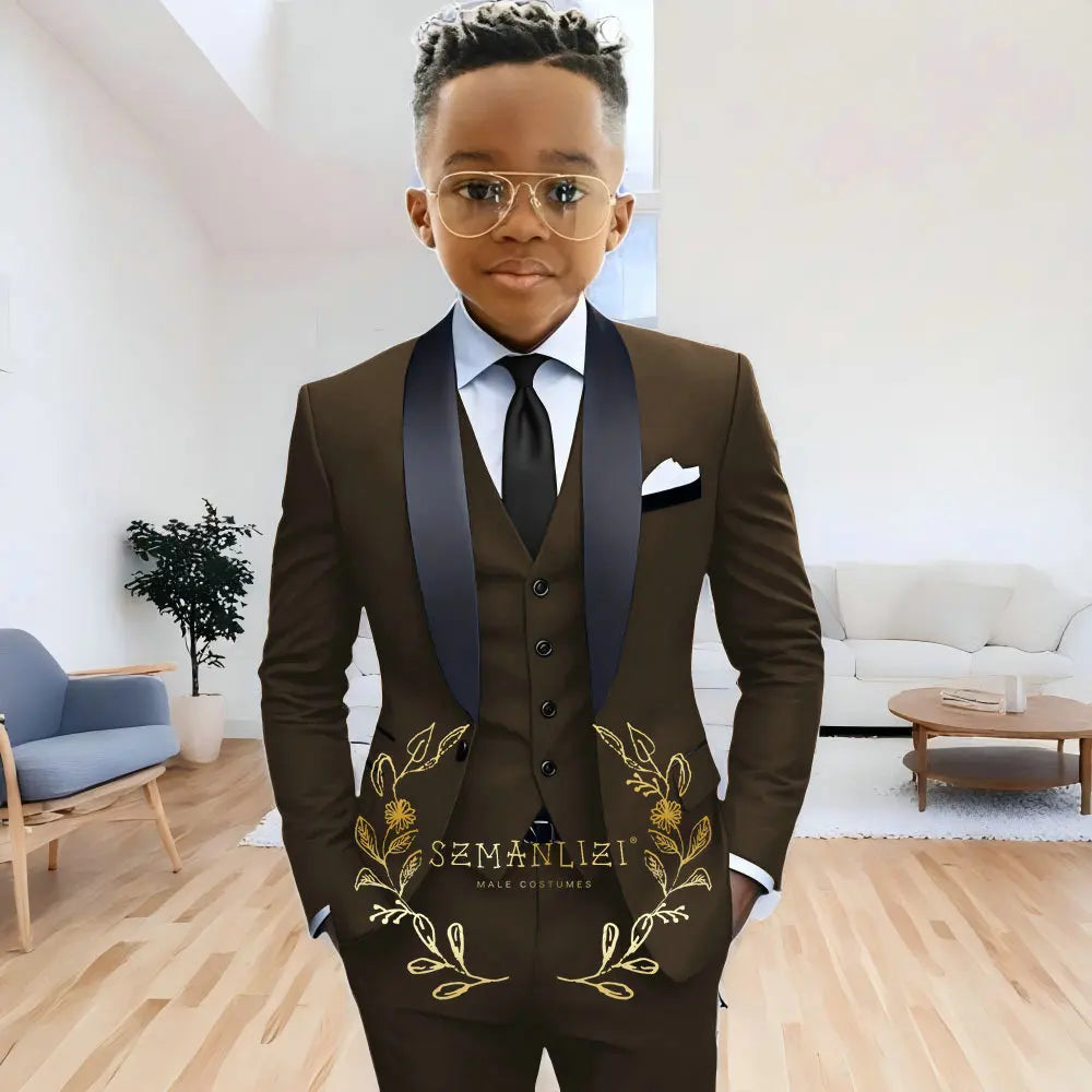 AMEHE Boys’ 3-Piece Navy Blue Formal Suit