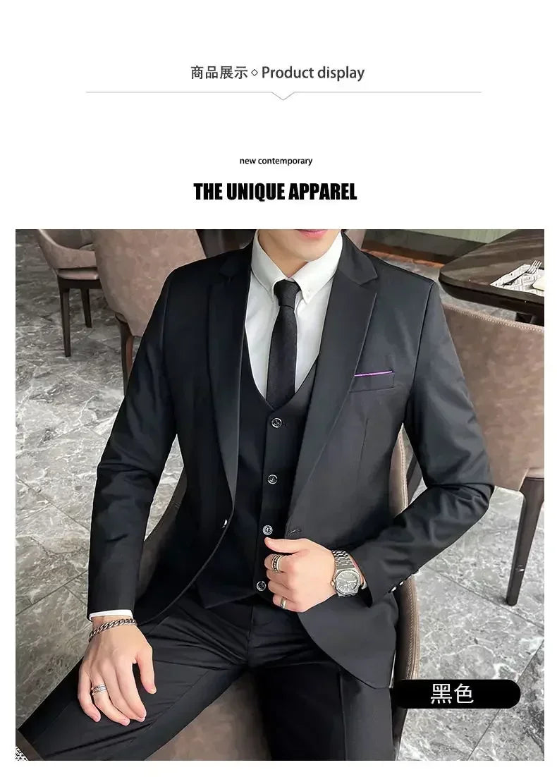 AMEHE Men’s Fashion 3-Piece Business & Formal Suit (S–9XL)