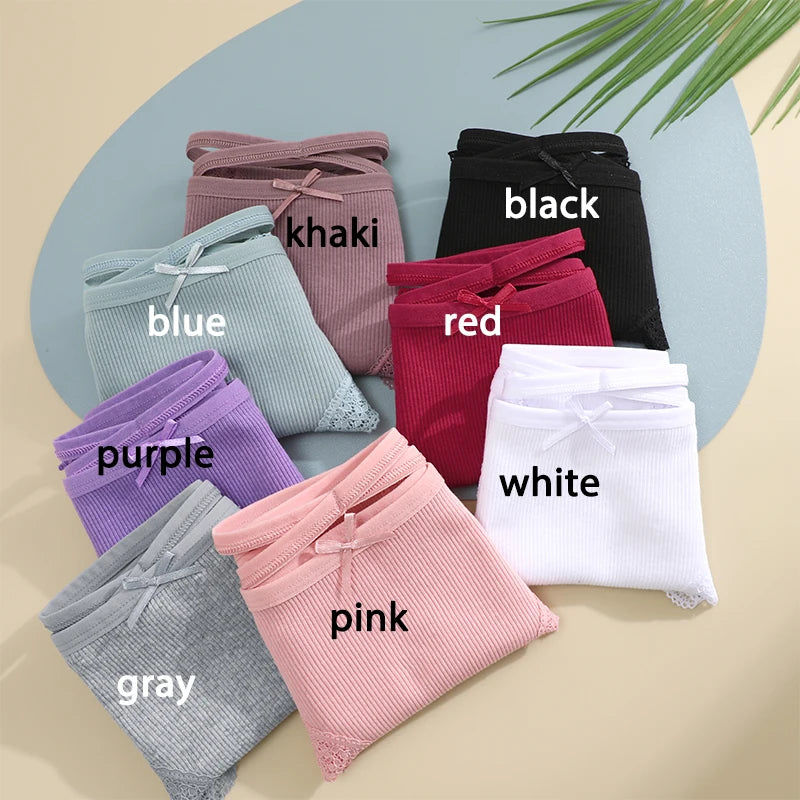 AMEHE Women's Cotton Mid-Waist Brief Panties 3-Pack with Bow Detail