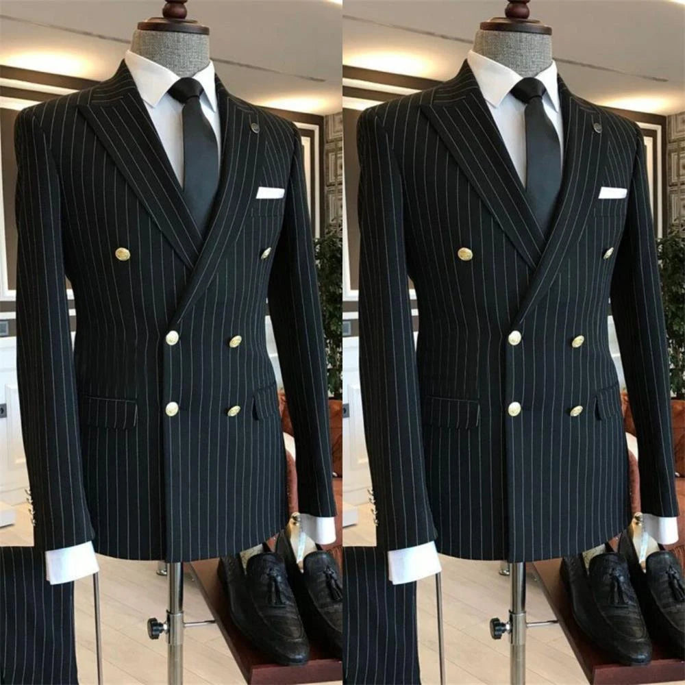AMEHE Men’s Luxury Black Striped Suit
