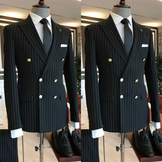 AMEHE Men’s Luxury Black Striped Suit