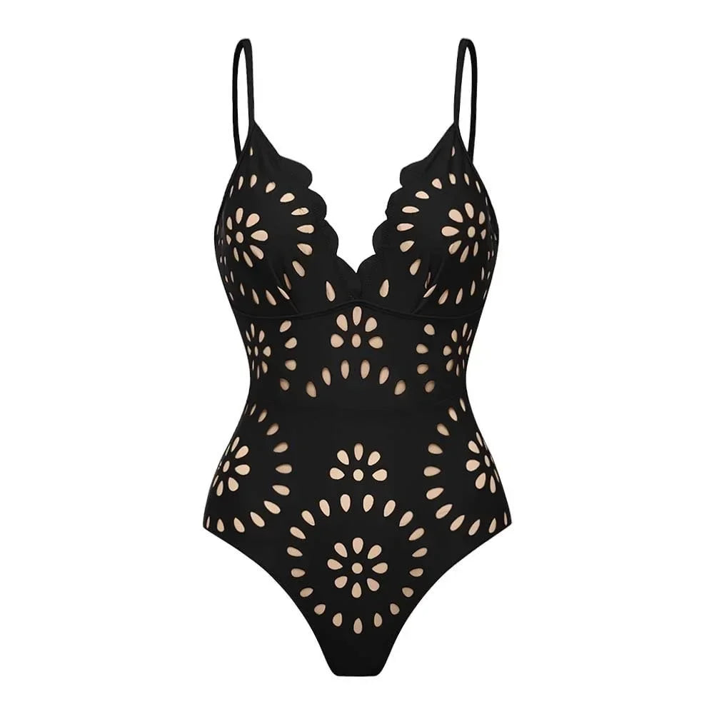 AMEHE Women's Lace Hollow-Out Backless Two-Piece Swimsuit