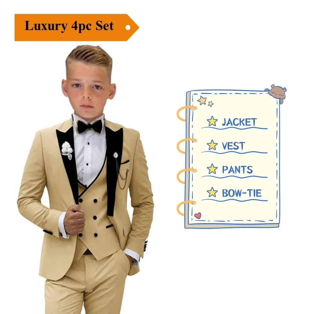 AMEHE Boys’ Paisley 4-Piece Suit – Blazer, Vest & Pants