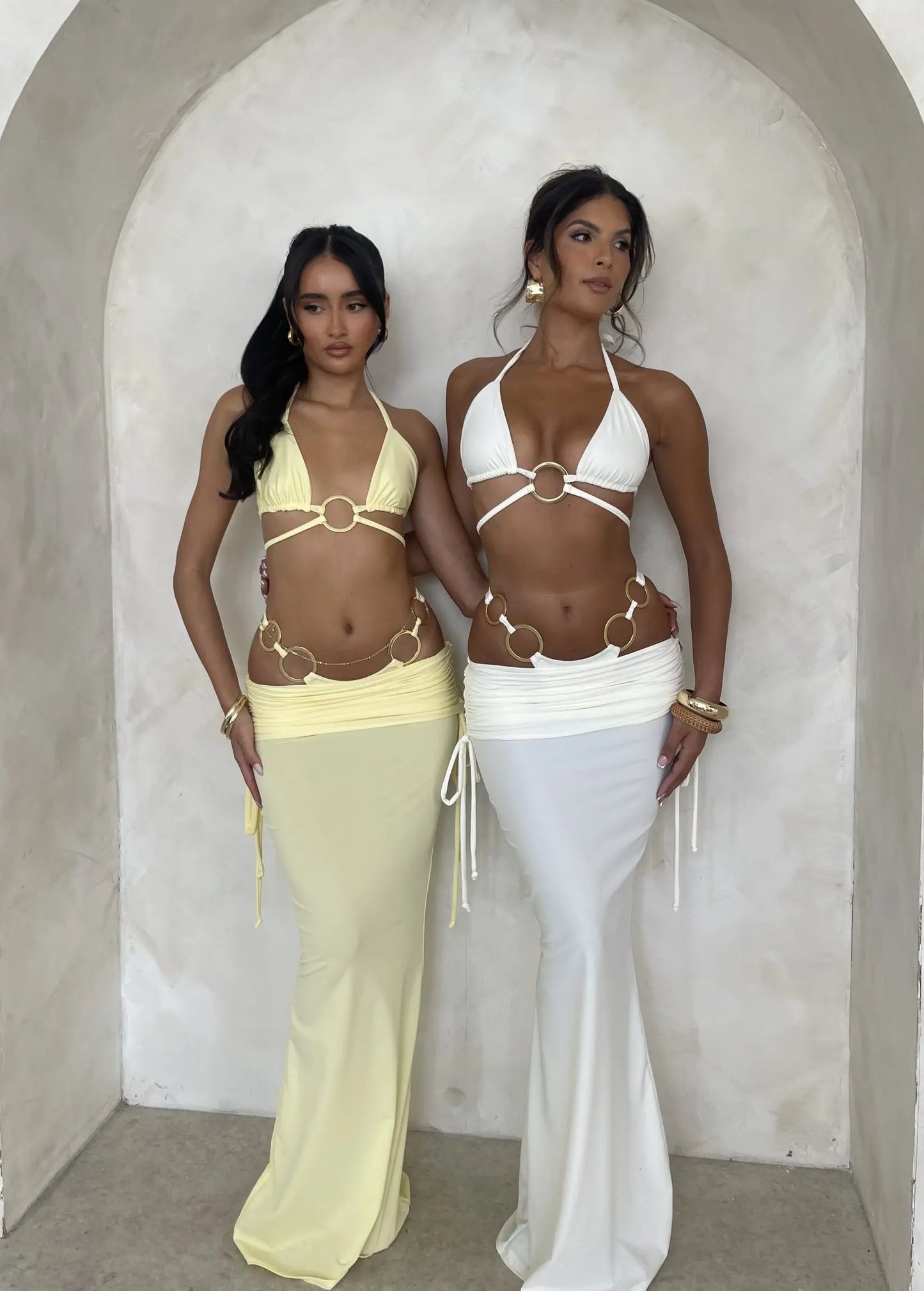 AMEHE Solid Color 3-Piece Bikini Set with Long Beach Skirt